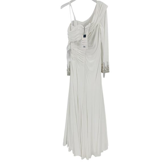 MAC DUGGAL Dress Size 10 Evening Gown White Off Shoulder Long Sleeve Rhinestone - Picture 5 of 7